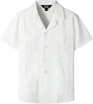 JOGAL Boys Guayabera Shirts Cuban Short Sleeve Casual Button Down Beach Shirt