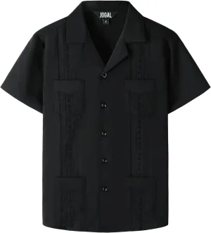 JOGAL Boys Guayabera Shirts Cuban Short Sleeve Casual Button Down Beach Shirt