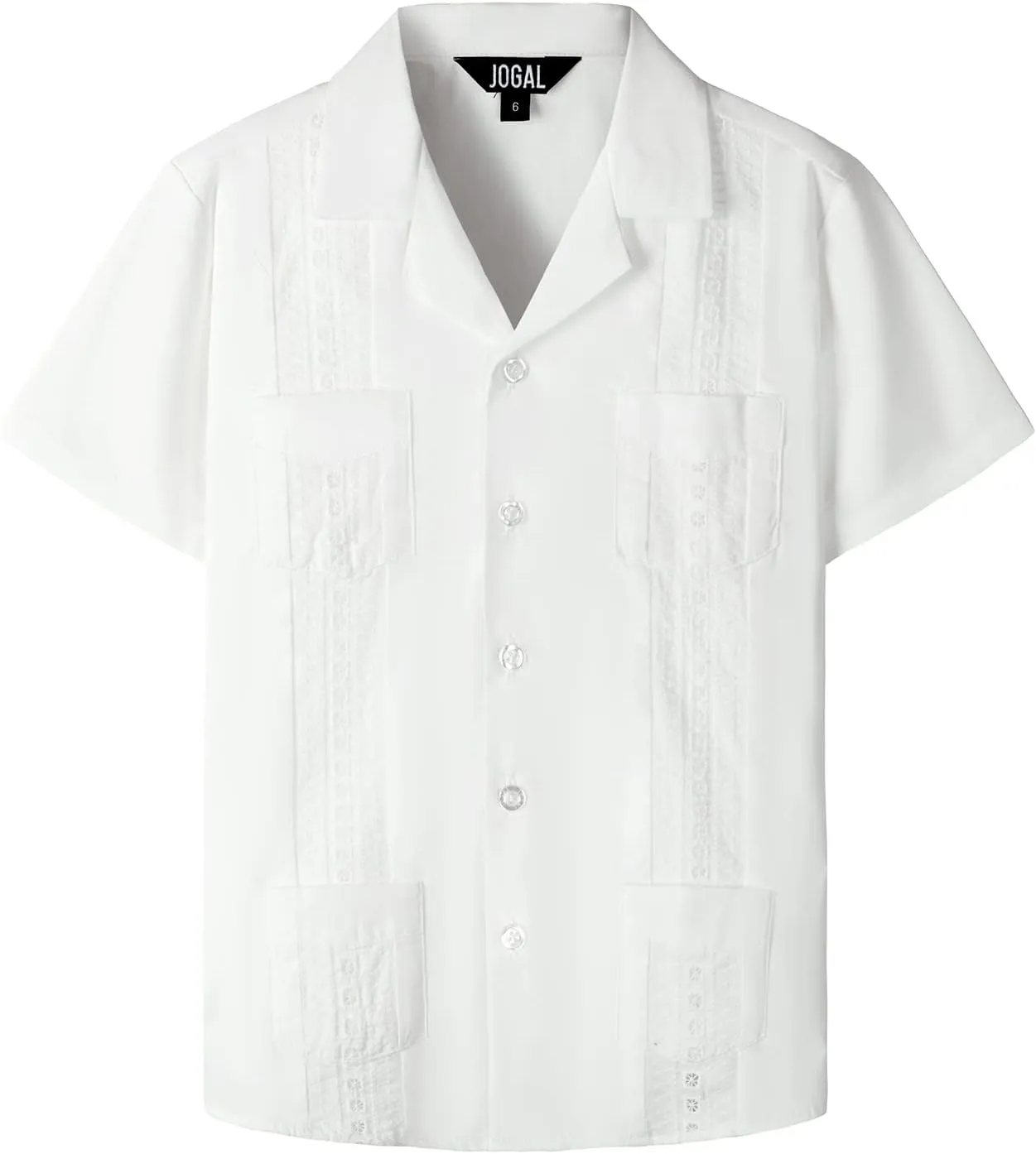 JOGAL Boys Guayabera Shirts Cuban Short Sleeve Casual Button Down Beach Shirt