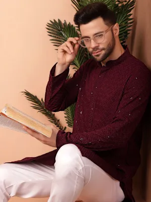 Jompers Ethnic Motifs Embroidered Regular Sequinned Kurta with Pyjamas