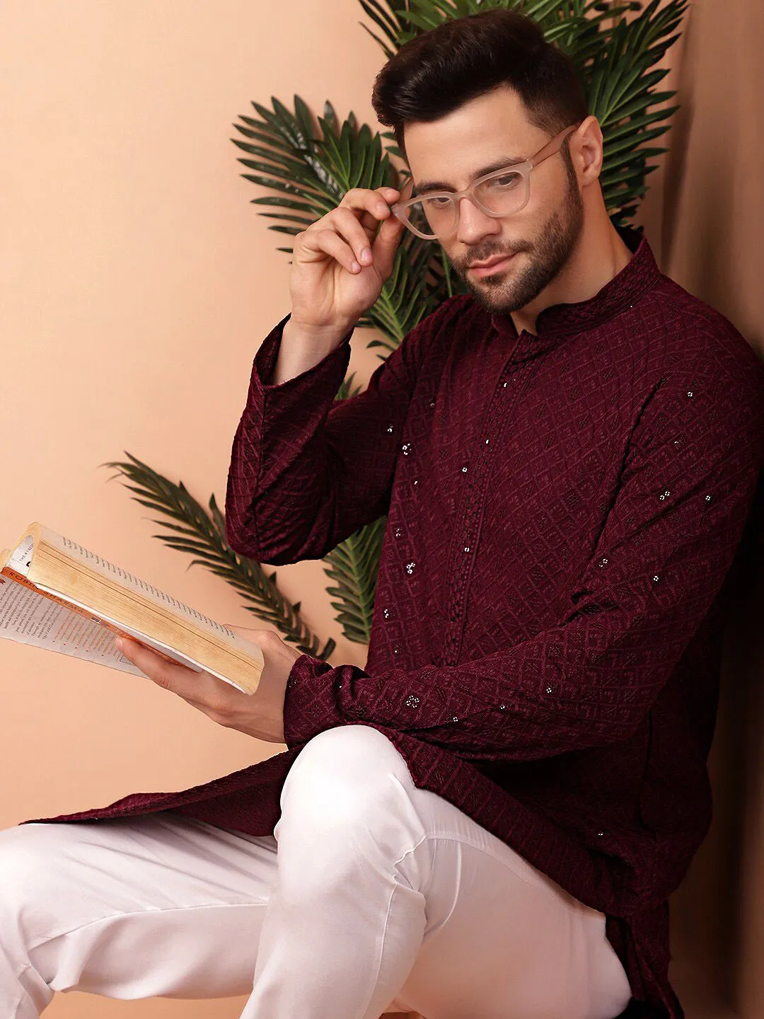 Jompers Ethnic Motifs Embroidered Regular Sequinned Kurta with Pyjamas