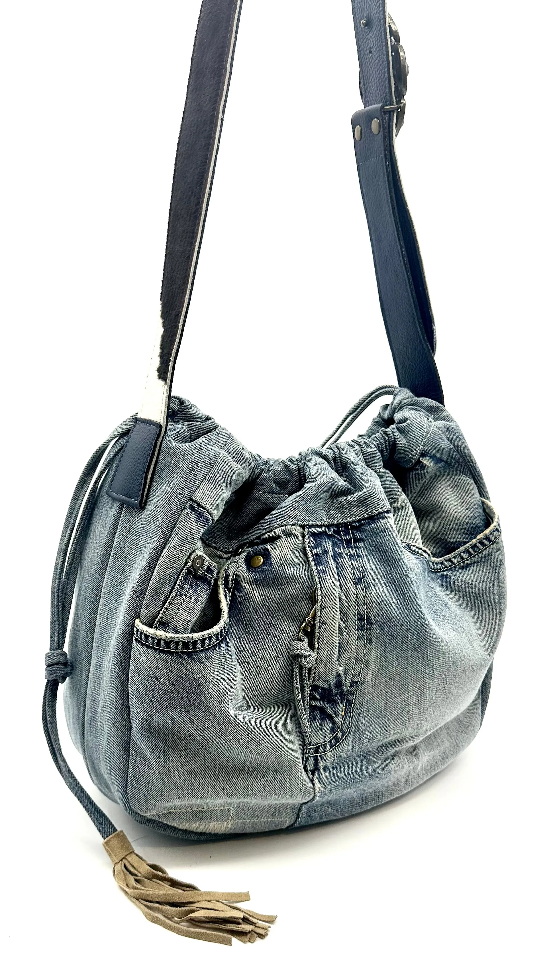 Juliana Denim Drawstring Bag