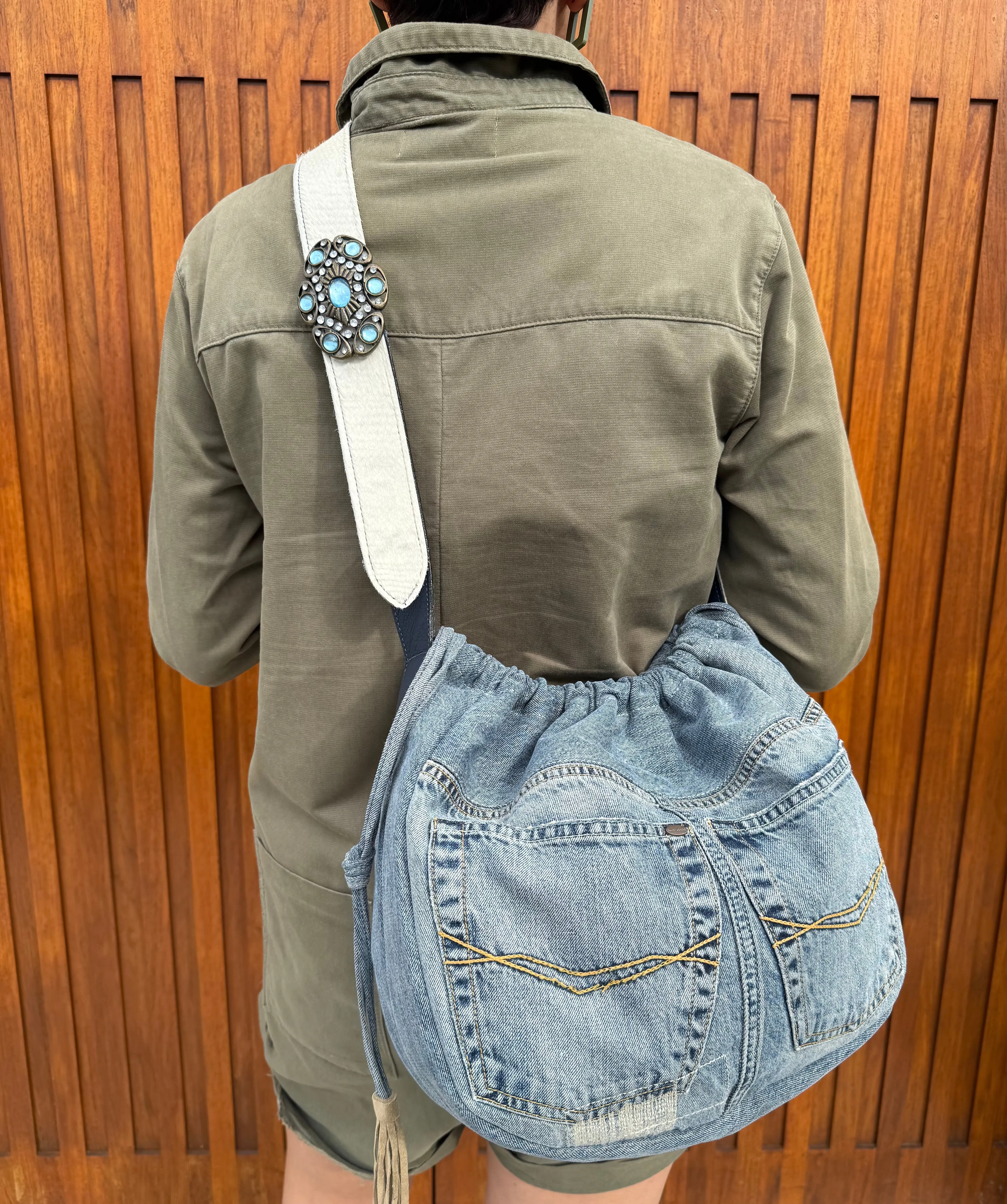 Juliana Denim Drawstring Bag