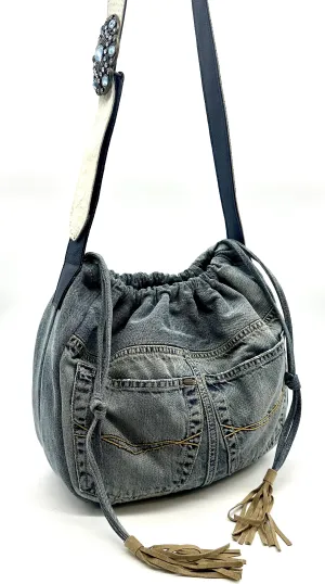 Juliana Denim Drawstring Bag