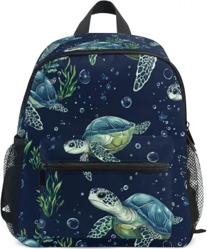 JUNZAN Cartoon Brazilian Turtle Navy Blue Kid Backpack Bottle Pockets School Backpack for Toddlers Books Bag for Camping