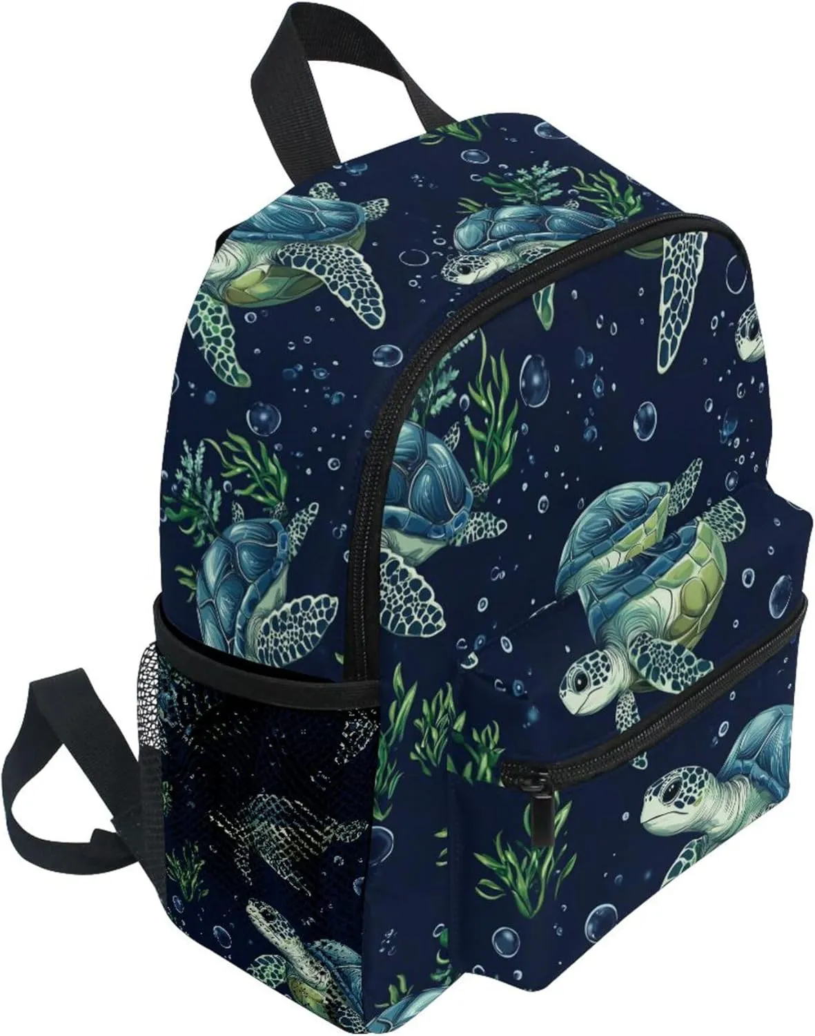 JUNZAN Cartoon Brazilian Turtle Navy Blue Kid Backpack Bottle Pockets School Backpack for Toddlers Books Bag for Camping