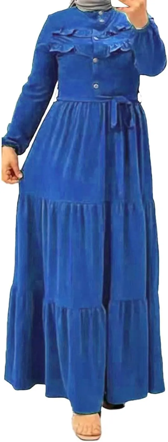 Kaftan Dresses for Women Button Up Long Maxi Dress with Belt Ramadan Abaya Long Gown Long Sleeve Pakistani Clothes