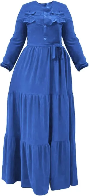 Kaftan Dresses for Women Button Up Long Maxi Dress with Belt Ramadan Abaya Long Gown Long Sleeve Pakistani Clothes
