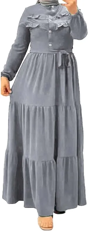 Kaftan Dresses for Women Button Up Long Maxi Dress with Belt Ramadan Abaya Long Gown Long Sleeve Pakistani Clothes