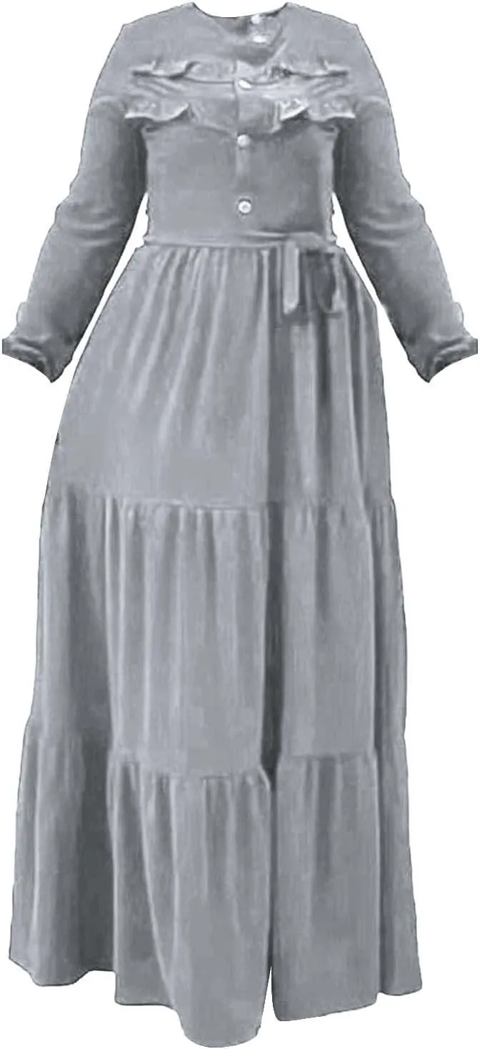 Kaftan Dresses for Women Button Up Long Maxi Dress with Belt Ramadan Abaya Long Gown Long Sleeve Pakistani Clothes