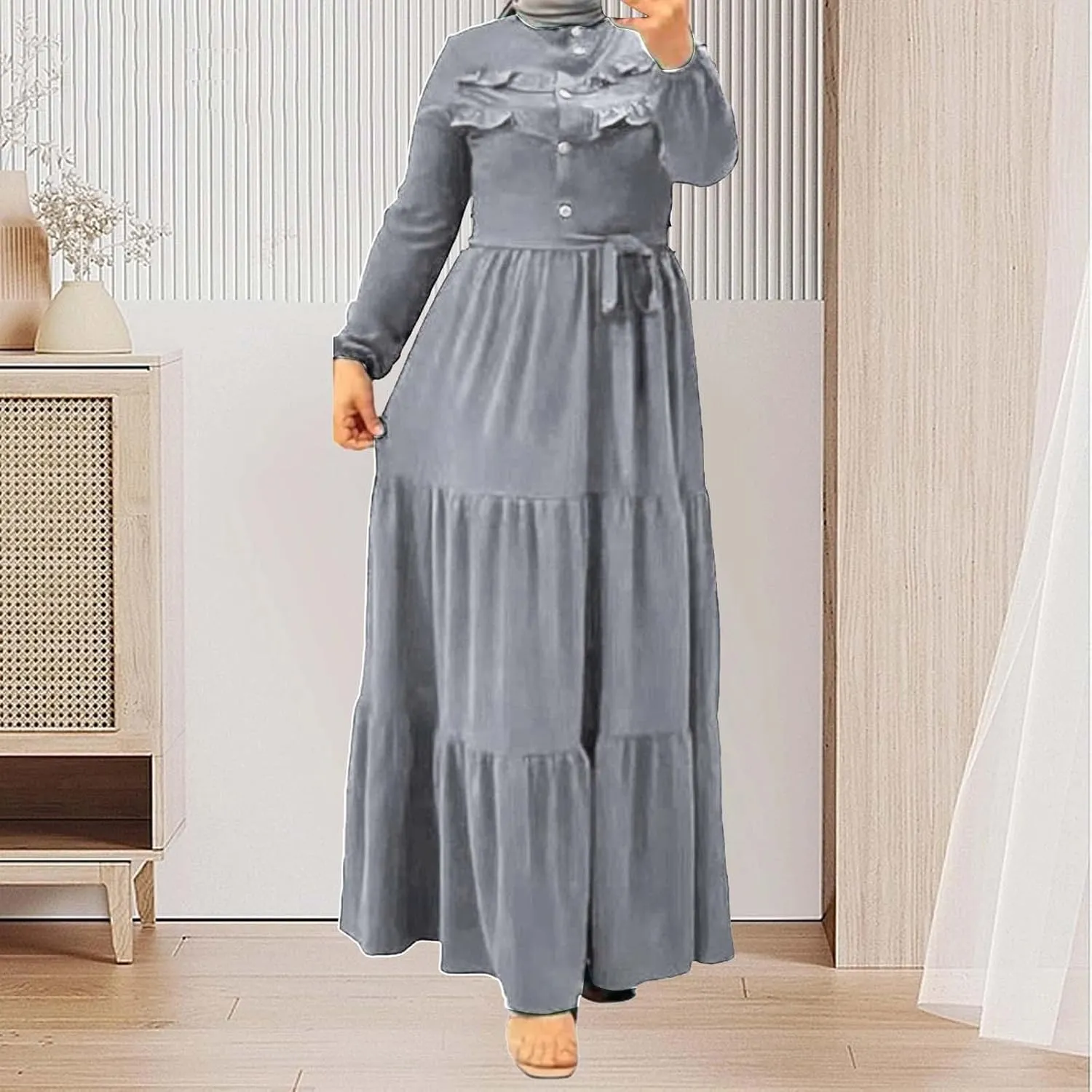 Kaftan Dresses for Women Button Up Long Maxi Dress with Belt Ramadan Abaya Long Gown Long Sleeve Pakistani Clothes