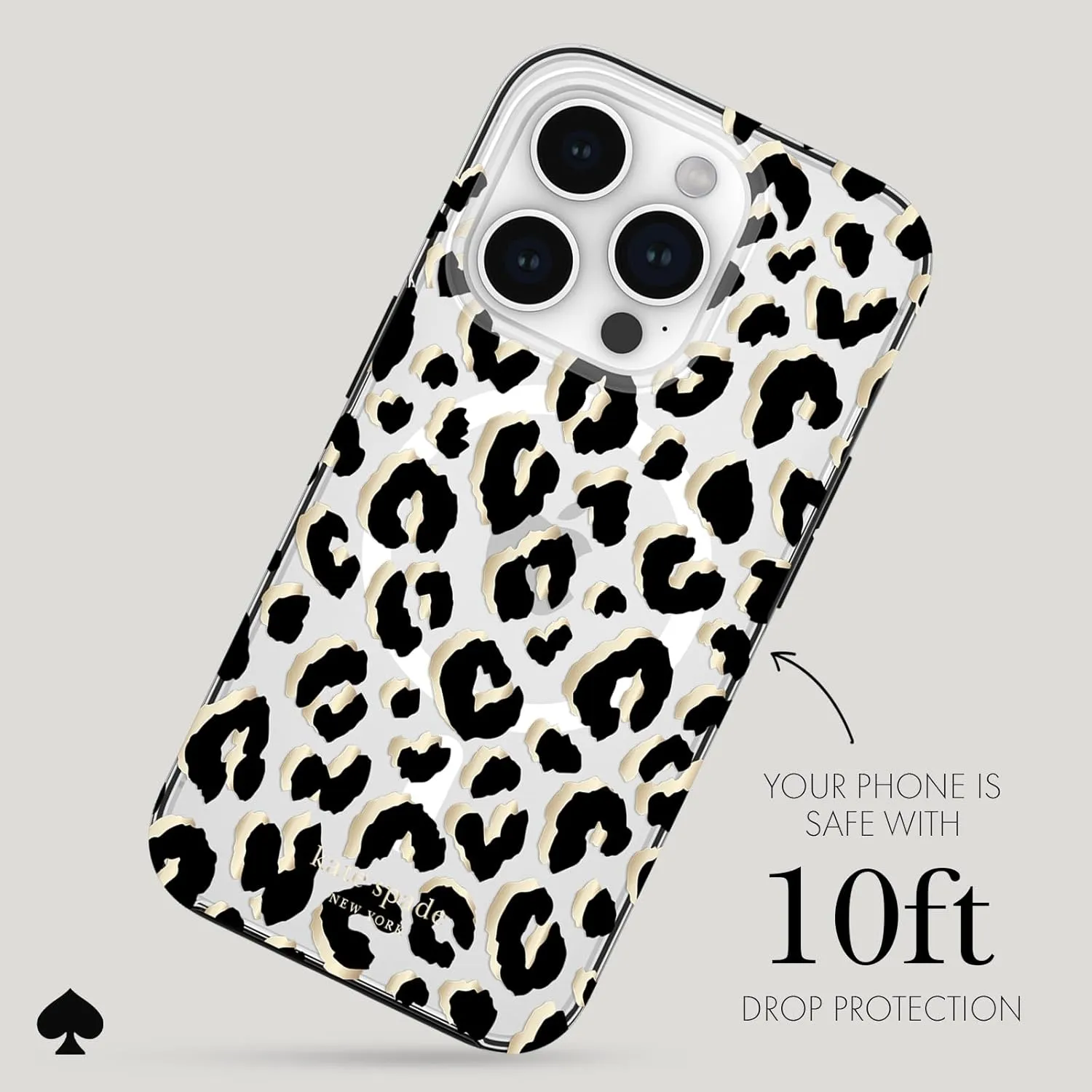 kate spade new york iPhone 15 Pro Case, Compatible with MagSafe - City Leopard Black