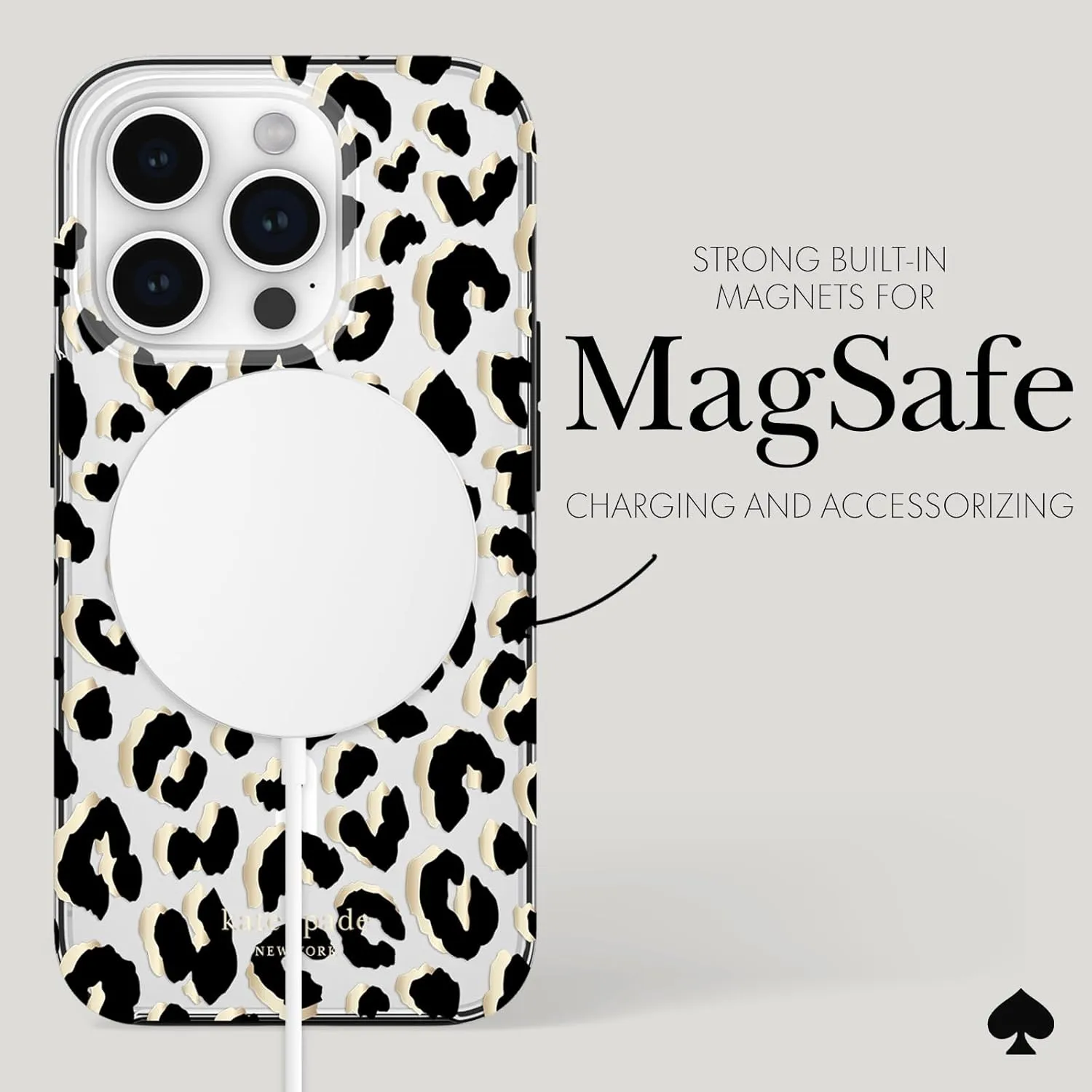 kate spade new york iPhone 15 Pro Case, Compatible with MagSafe - City Leopard Black