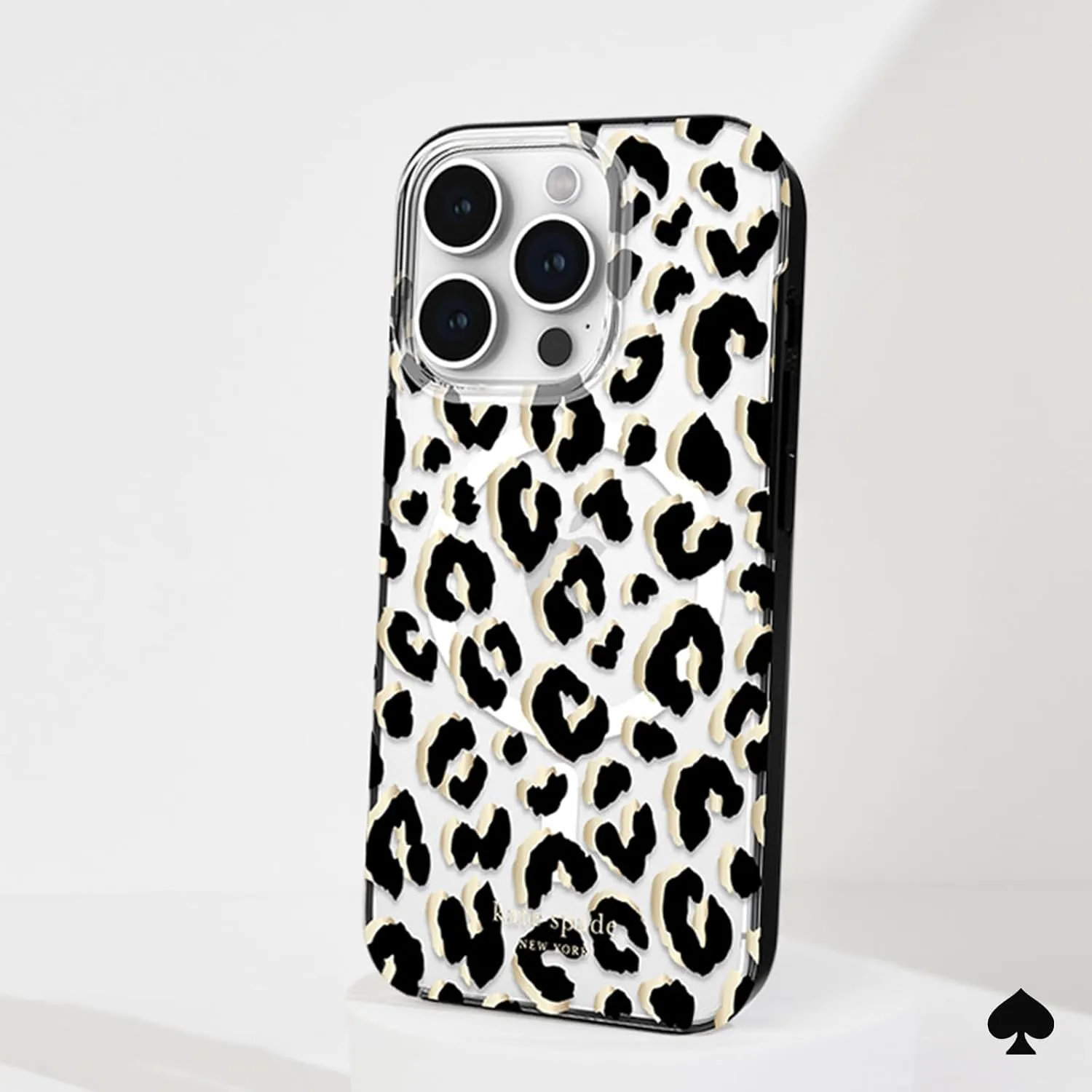 kate spade new york iPhone 15 Pro Case, Compatible with MagSafe - City Leopard Black