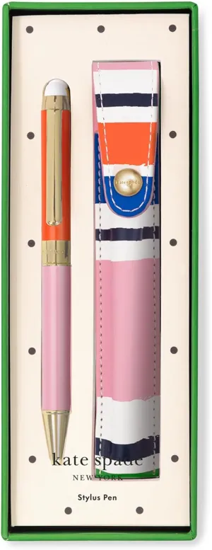 kate spade new york Stylus Pen for Touch Screens, Metal Ballpoint Pen with Black Ink and Storage Pouch, Ocean Stripe