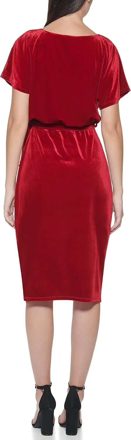 kensie Women's Short Sleeve Tie Waist Midi Dress