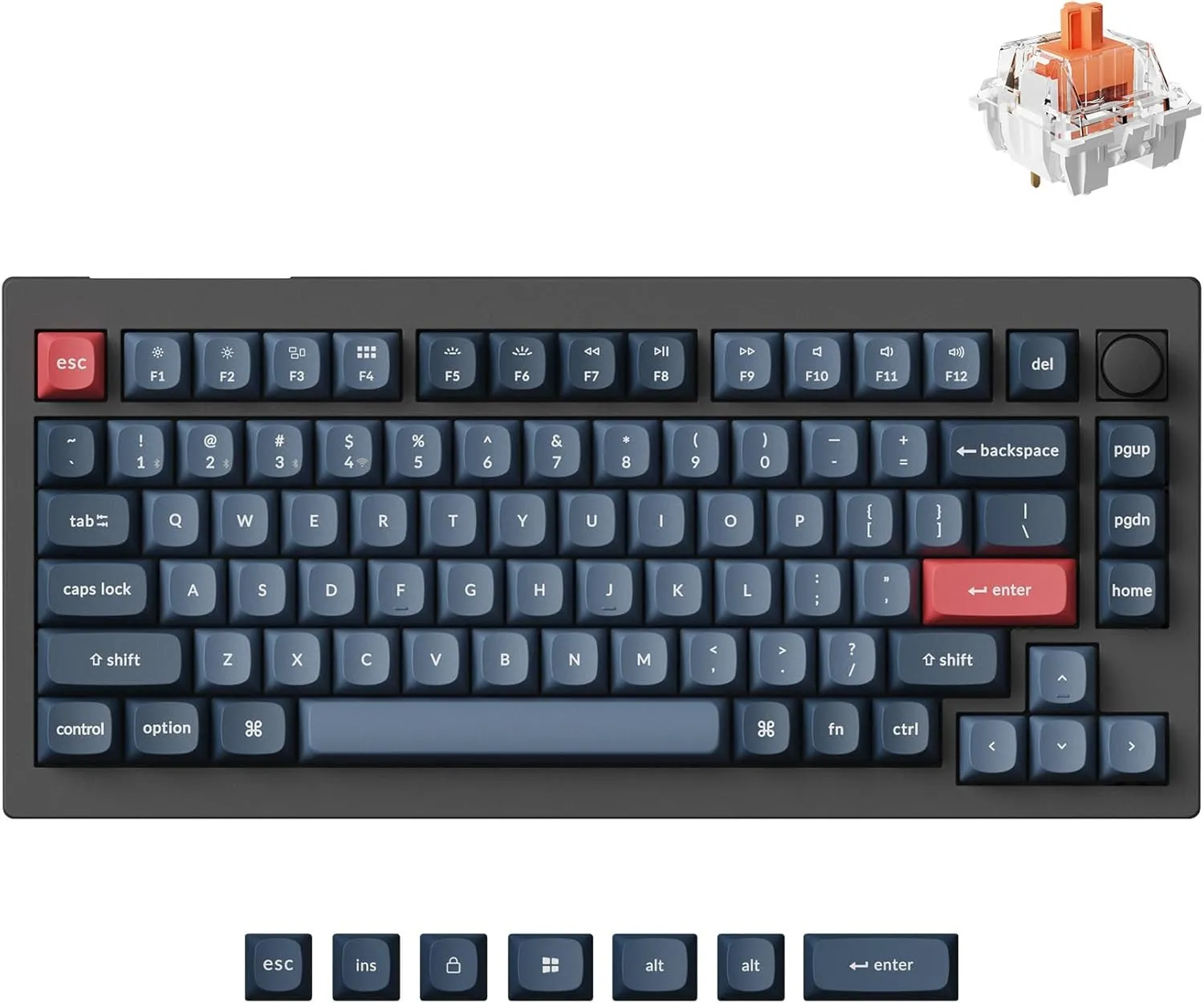 Keychron V1 Max 75% Wireless Mechanical Keyboard, 2.4Ghz/Bluetooth 5.1/Wired QMK Programmable RGB Backlit, Hot-Swappable with Silent Red Switch Compatible with Mac Windows Linux