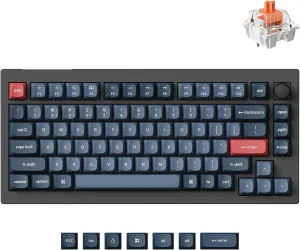 Keychron V1 Max 75% Wireless Mechanical Keyboard, 2.4Ghz/Bluetooth 5.1/Wired QMK Programmable RGB Backlit, Hot-Swappable with Silent Red Switch Compatible with Mac Windows Linux