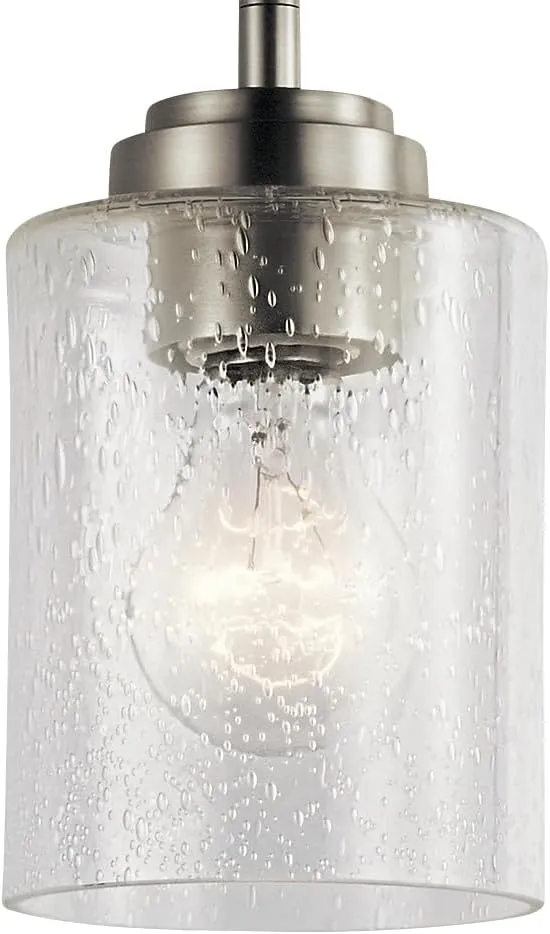 Kichler Winslow 7.5" Mini Kitchen Pendant with Clear Seeded Glass in Brushed Nickel, (7.5" H x 4.25" W), 44032NI