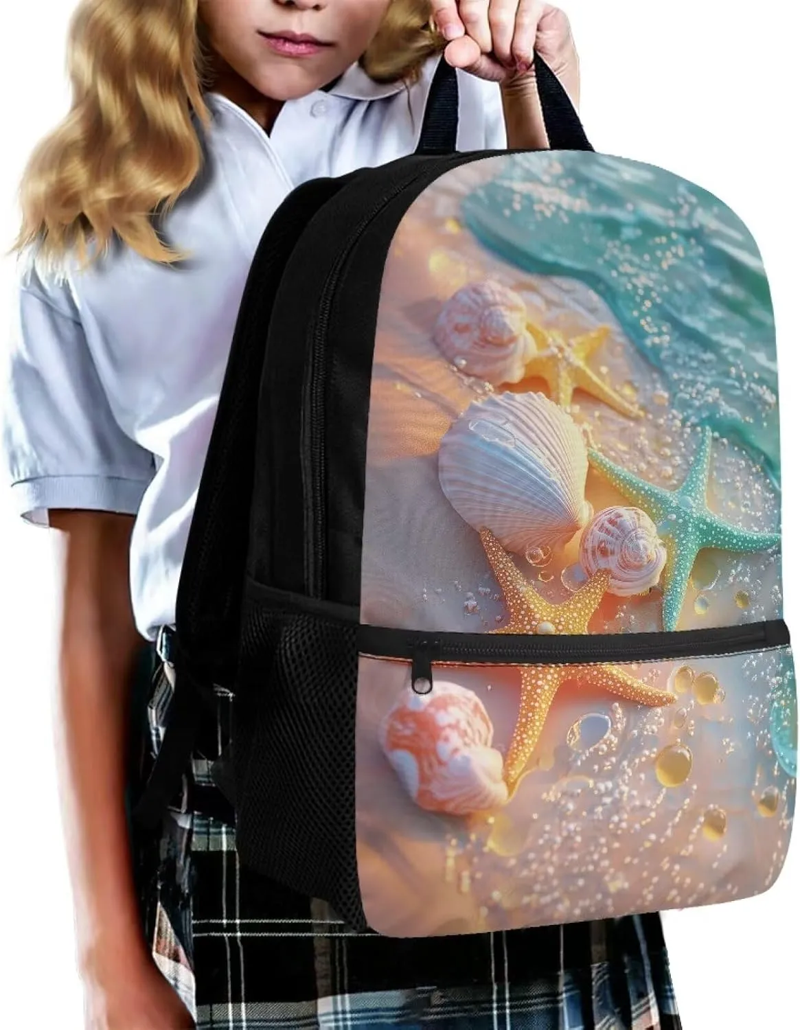 Kids Backpack for Girls Beach Sand Shell Starfish Bookbags Kindergarten Elementary School Bags Age 6-18