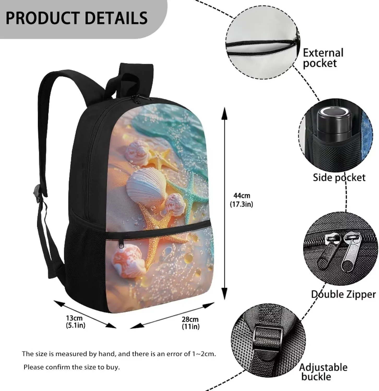 Kids Backpack for Girls Beach Sand Shell Starfish Bookbags Kindergarten Elementary School Bags Age 6-18