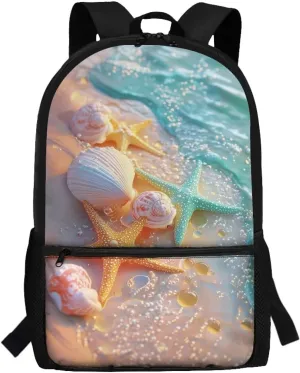 Kids Backpack for Girls Beach Sand Shell Starfish Bookbags Kindergarten Elementary School Bags Age 6-18