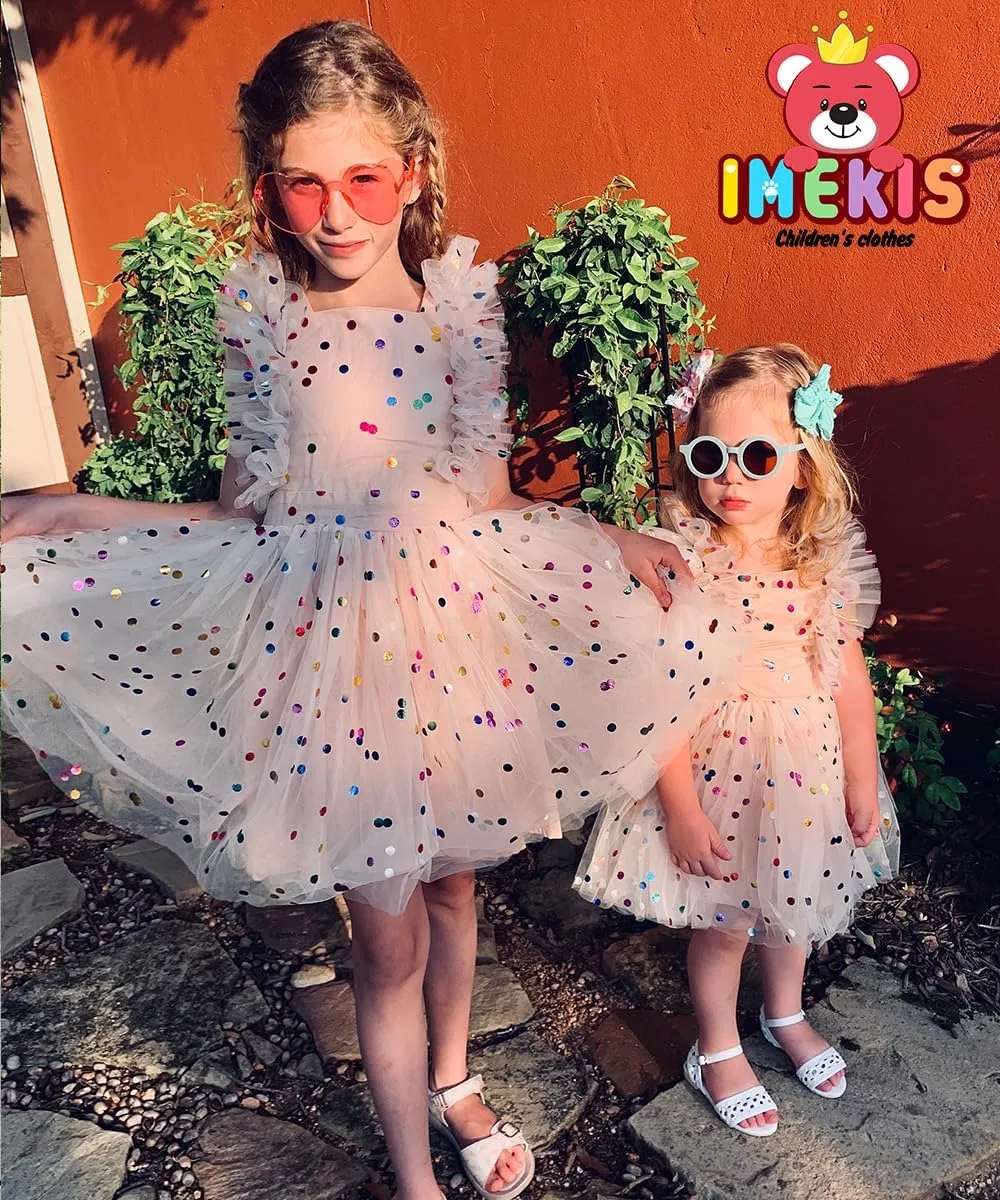 Kids Girls Confetti Birthday Princess Dress Ruffle Sleeve Boho Cake Smash Photo Shoot Outfit 3-10T