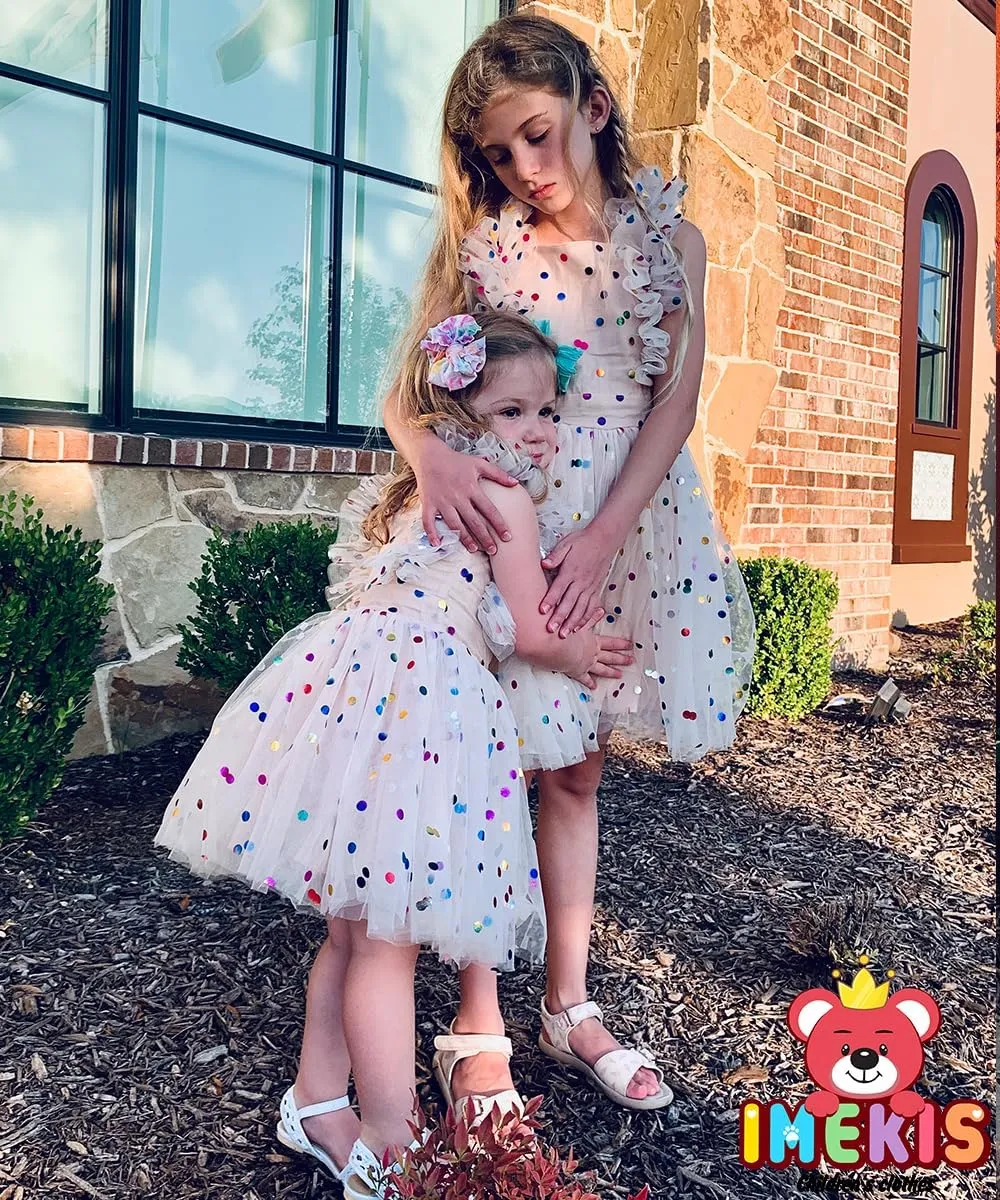 Kids Girls Confetti Birthday Princess Dress Ruffle Sleeve Boho Cake Smash Photo Shoot Outfit 3-10T