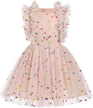 Kids Girls Confetti Birthday Princess Dress Ruffle Sleeve Boho Cake Smash Photo Shoot Outfit 3-10T