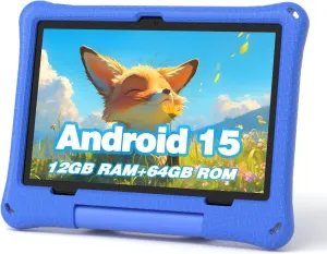 Kids Tablet, 10.1 Inch Android 15 Tablet for Kids, 12GB 64GB, Octa-Core, 6000mAh Battery, WiFi 6, Pre-Installed Kids Apps, Parental Control, with EVA Protective Case – Ideal Gift for Toddler (Blue)