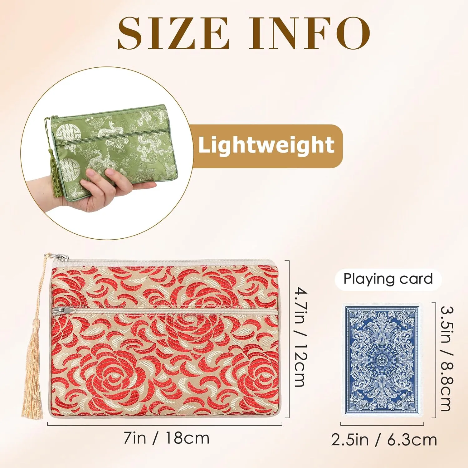 kilofly 2 pc Chinese Silk Brocade 2 Zipper Pocket Tassel Jewelry Bag Gift Pouch set2 D