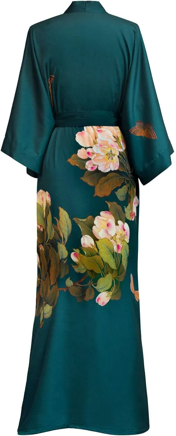 KIM ONO Women's Charmeuse Kimono Robe Long - Watercolor Floral