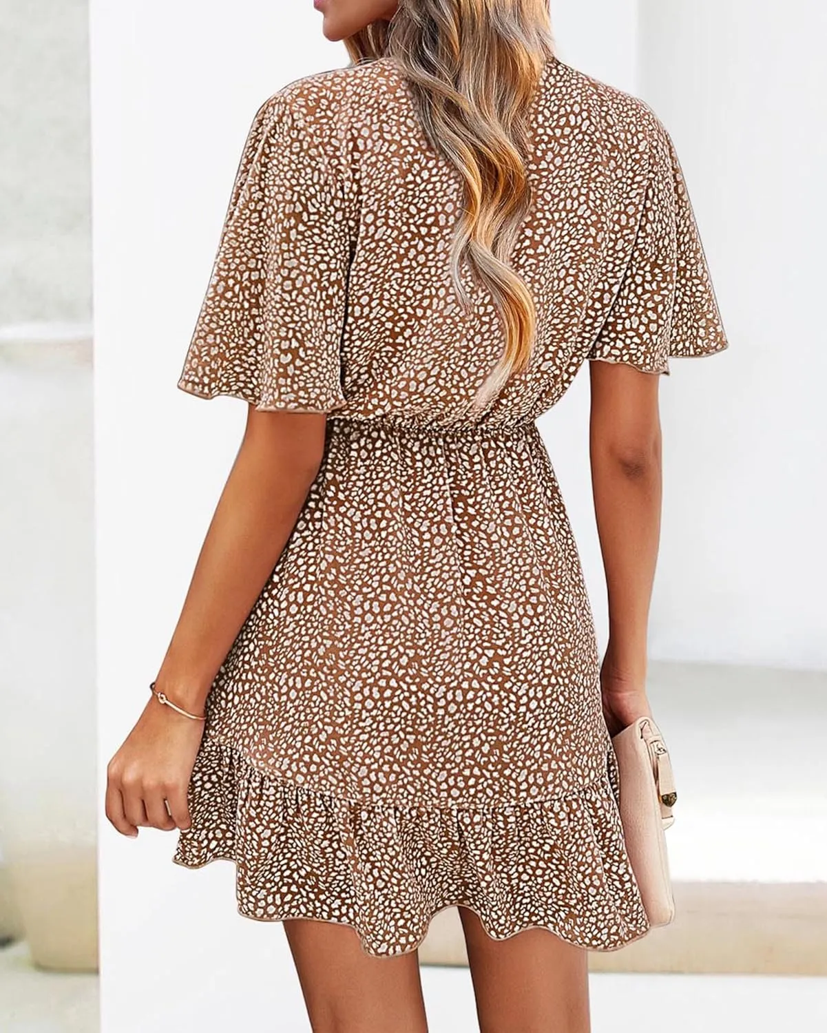 KIRUNDO Women's Summer Dresses 2025 Casual Short Sleeve V Neck Ruffle Floral Print High Waist Flowy Mini Dress with Belt