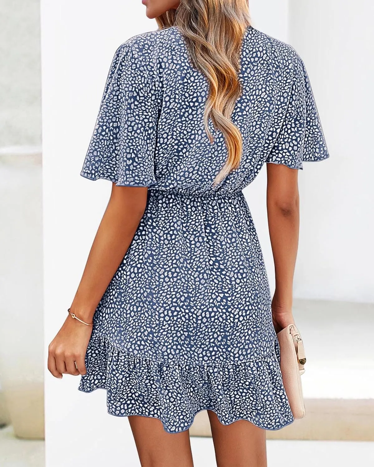 KIRUNDO Women's Summer Dresses 2025 Casual Short Sleeve V Neck Ruffle Floral Print High Waist Flowy Mini Dress with Belt