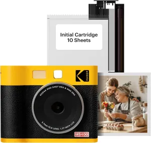 KODAK Mini Shot 4 ERA 4PASS 2-in-1 Instant Camera and Photo Printer (4x4) (Yellow, Camera   10 Sheets)