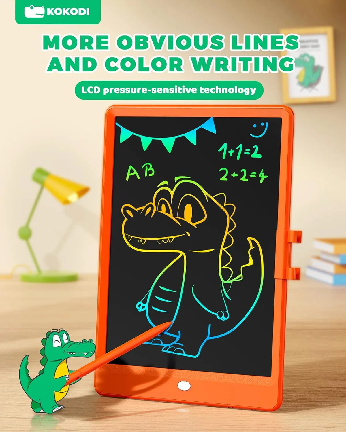 KOKODI LCD Writing Tablet, 10 Inch Colorful Toddler Doodle Board Drawing Tablet, Erasable Reusable Electronic Drawing Pads, Educational and Learning Toy for 3-6 Years Old Boy and Girls