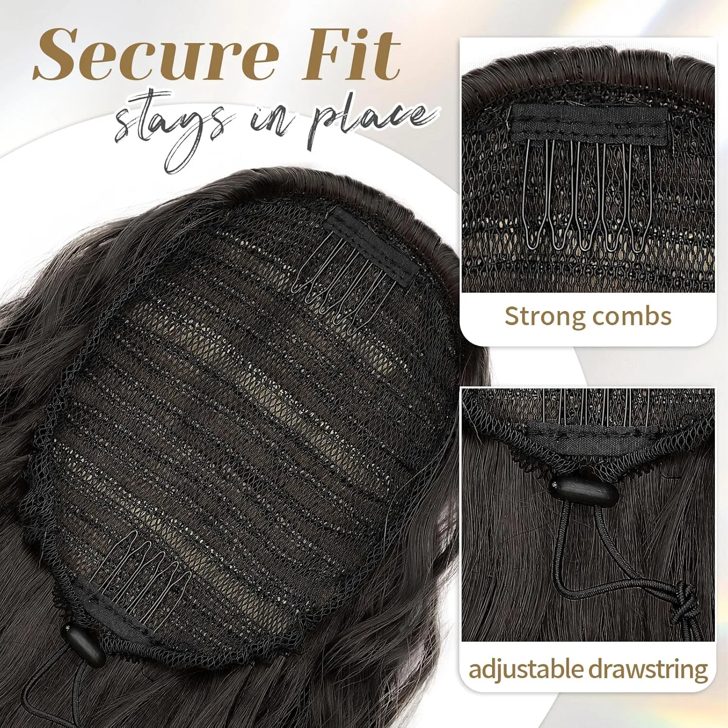 KooKaStyle Ponytail Extension 30 Inch Drawstring Pony Tails Hair Extensions for Women Long Curly Ponytail Synthetic Hairpieces for Daily Use（Brown with Blonde Highlights）