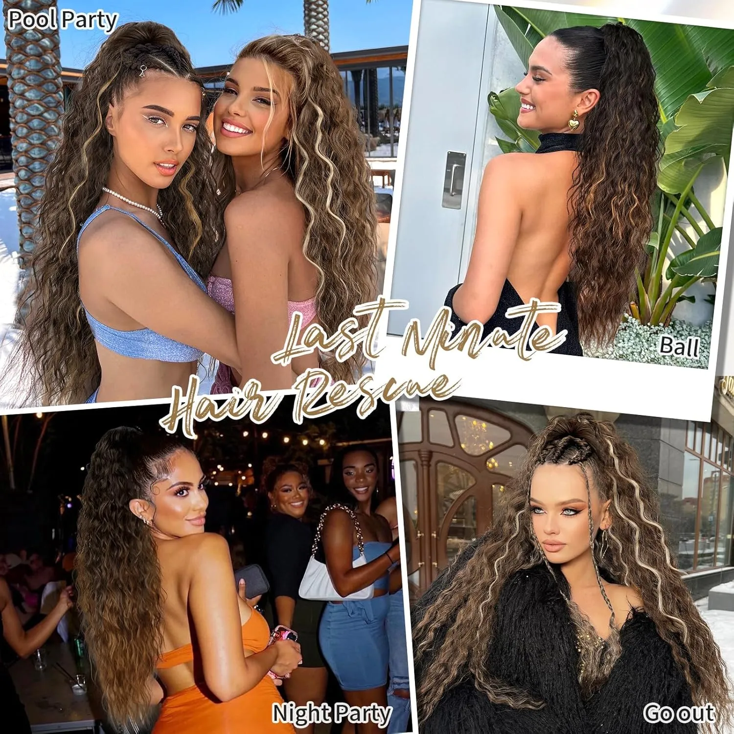 KooKaStyle Ponytail Extension 30 Inch Drawstring Pony Tails Hair Extensions for Women Long Curly Ponytail Synthetic Hairpieces for Daily Use（Chocolate Brown with Caramel Blonde）