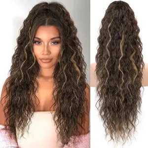 KooKaStyle Ponytail Extension 30 Inch Drawstring Pony Tails Hair Extensions for Women Long Curly Ponytail Synthetic Hairpieces for Daily Use（Chocolate Brown with Caramel Blonde）