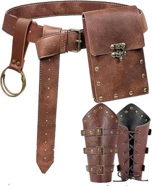 KOTORA Renaissance Costume Belt Pouch Bracers Vial Potion Bottle Leather Keyring Hook LARP Cosplay Retro Ren Faire Festival Dress (Classic-Brown)