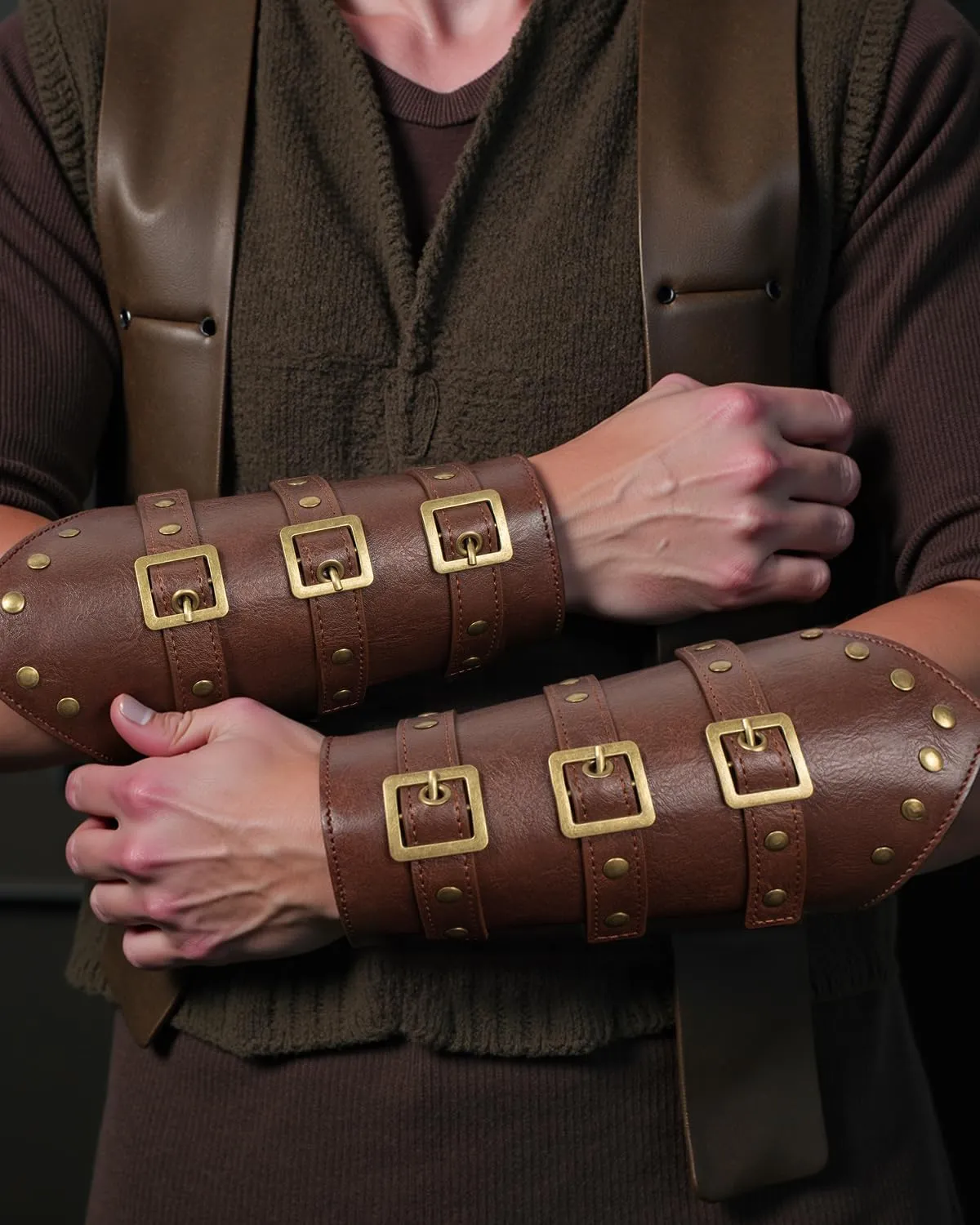 KOTORA Renaissance Costume Belt Pouch Bracers Vial Potion Bottle Leather Keyring Hook LARP Cosplay Retro Ren Faire Festival Dress (Classic-Brown)