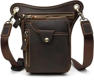 KPYWZER Vintage Leather Drop Leg Bag for Men Women Thigh Hip Bum Waist Fanny Pack Motorcycle Bike Riding Cycling Multi-Purpose Travel Hiking Sports Camping Pouch Deep Brown