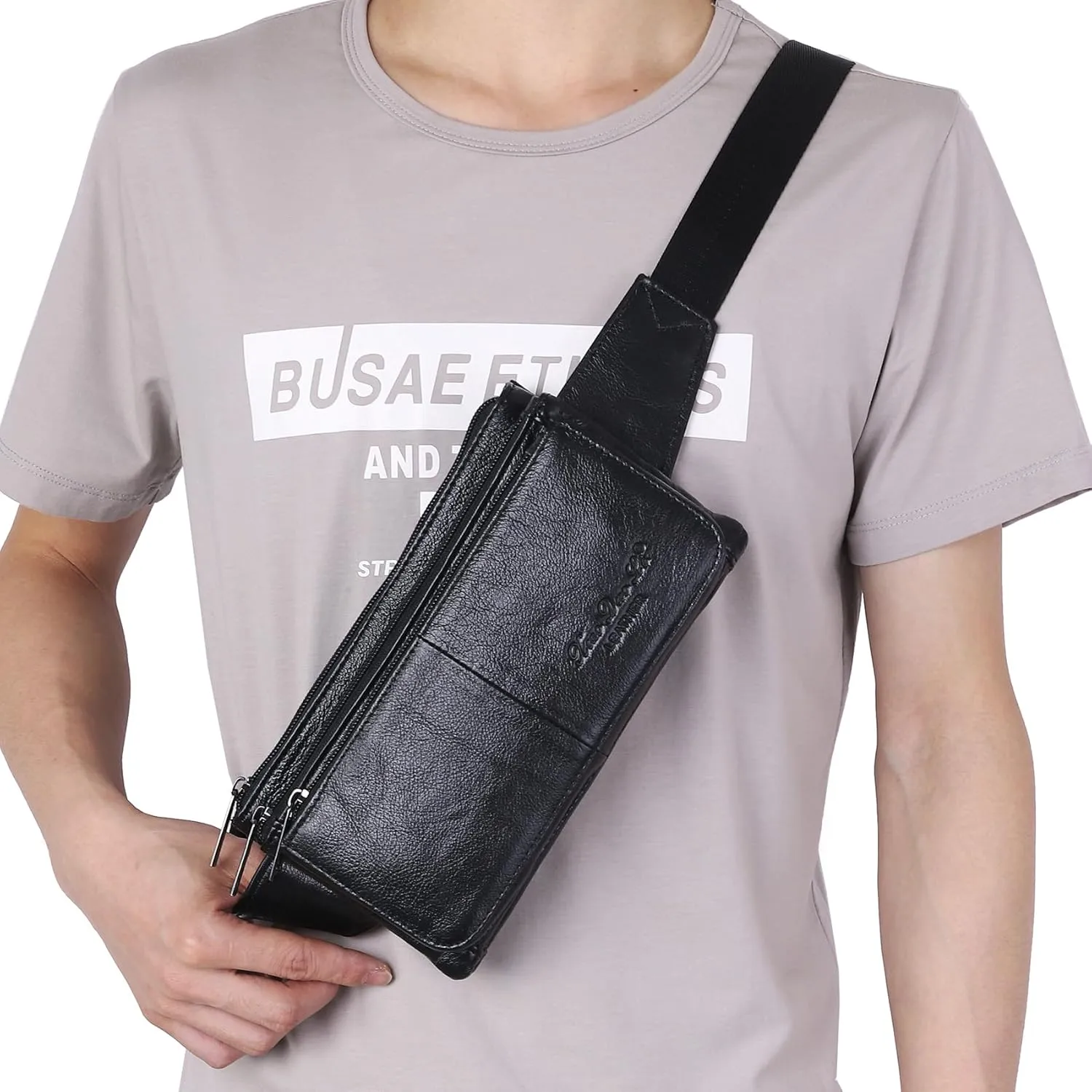 KPYWZER Vintage Leather Fanny Pack Waist Bag for Men Women Outdoor Travel Hunting Hiking Camping Hip Bum Belt Cell Phone Purse Wallet Pouch Retro Crossbody Sling Pouch Black