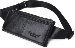 KPYWZER Vintage Leather Fanny Pack Waist Bag for Men Women Outdoor Travel Hunting Hiking Camping Hip Bum Belt Cell Phone Purse Wallet Pouch Retro Crossbody Sling Pouch Black