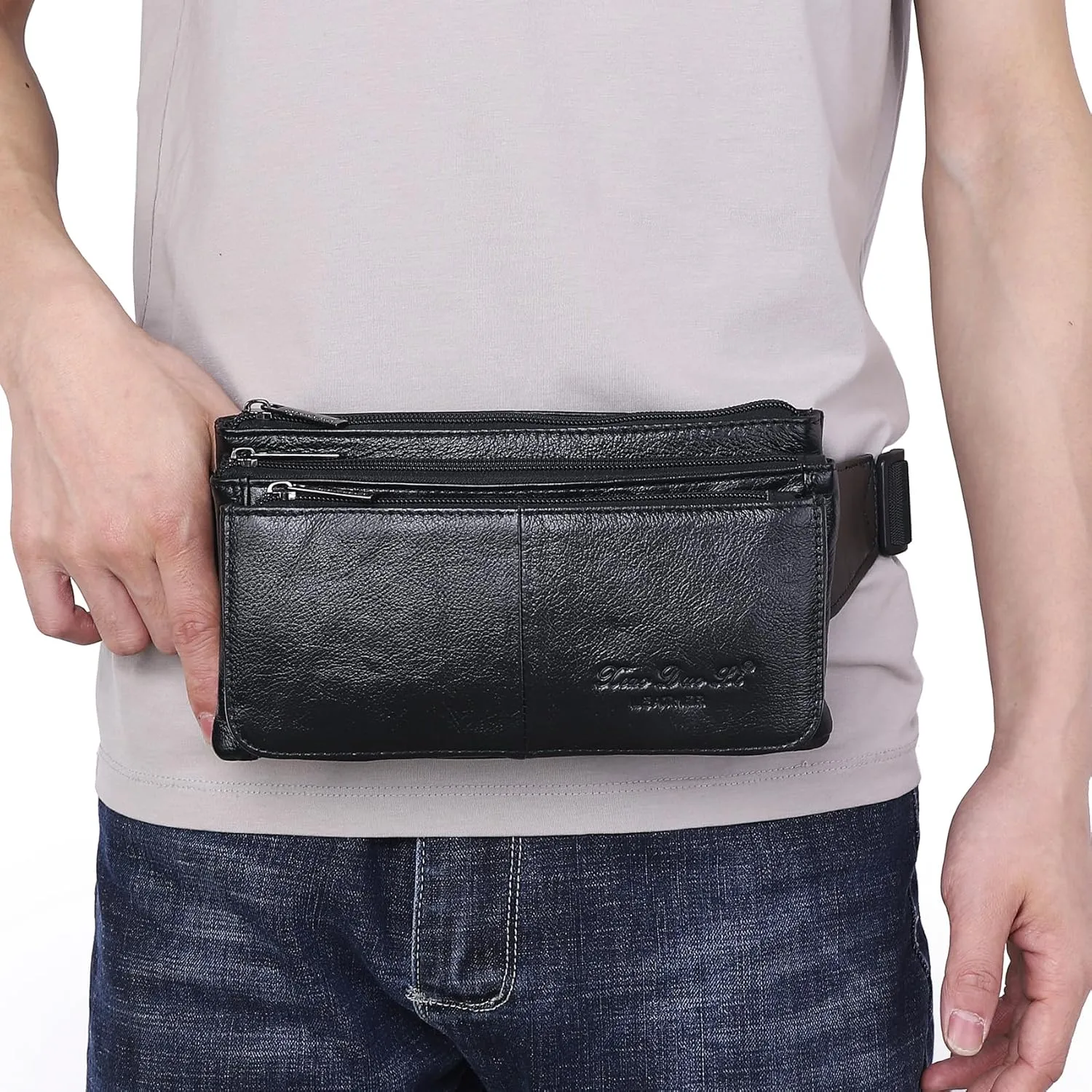 KPYWZER Vintage Leather Fanny Pack Waist Bag for Men Women Outdoor Travel Hunting Hiking Camping Hip Bum Belt Cell Phone Purse Wallet Pouch Retro Crossbody Sling Pouch Black