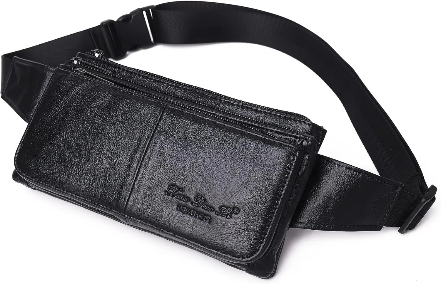 KPYWZER Vintage Leather Fanny Pack Waist Bag for Men Women Outdoor Travel Hunting Hiking Camping Hip Bum Belt Cell Phone Purse Wallet Pouch Retro Crossbody Sling Pouch Black