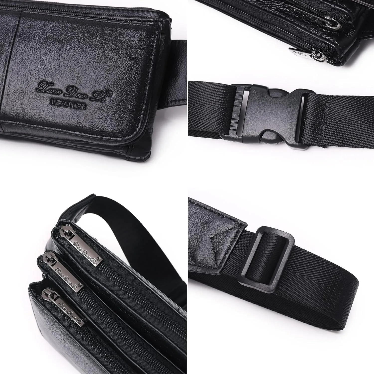 KPYWZER Vintage Leather Fanny Pack Waist Bag for Men Women Outdoor Travel Hunting Hiking Camping Hip Bum Belt Cell Phone Purse Wallet Pouch Retro Crossbody Sling Pouch Black
