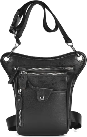 KPYWZER Vintage Leather Waist Pack Drop Leg Bag for Men Women Belt Hip Bum Bag Multi-Purpose Motorcycle Bike Outdoor Sports Tactical Cycling Riding Hiking Camping Black