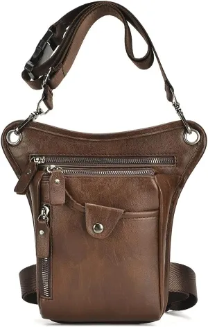 KPYWZER Vintage Leather Waist Pack Drop Leg Bag for Men Women Belt Hip Bum Bag Multi-Purpose Motorcycle Bike Outdoor Sports Tactical Cycling Riding Hiking Camping Brown