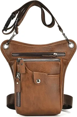 KPYWZER Vintage Leather Waist Pack Drop Leg Bag for Men Women Belt Hip Bum Bag Multi-Purpose Motorcycle Bike Outdoor Sports Tactical Cycling Riding Hiking Camping Light Brown